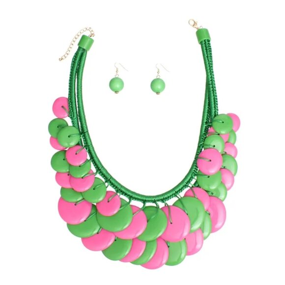 Regal & Radiant: AKA Sorority Dramatic Long Cord Disc Necklace Set - Picture 2 of 2
